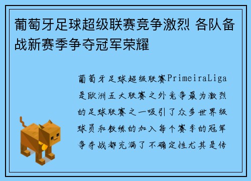 葡萄牙足球超级联赛竞争激烈 各队备战新赛季争夺冠军荣耀